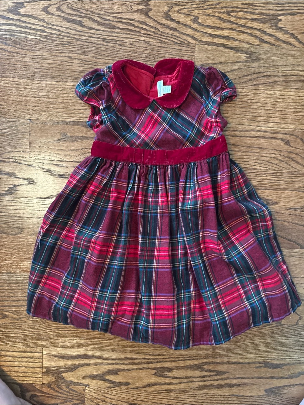 JoJo Maman Bebe Red Plaid Velvet Collar Dress